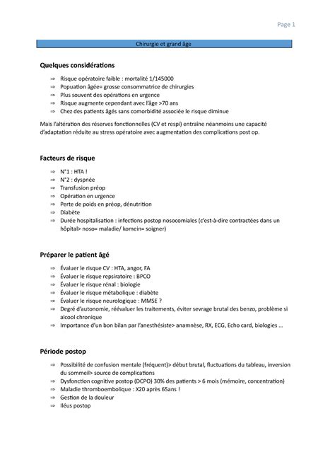 Chirurgie Et Grand Ge Voici Ma Synth Se Du Cours De Pathologie
