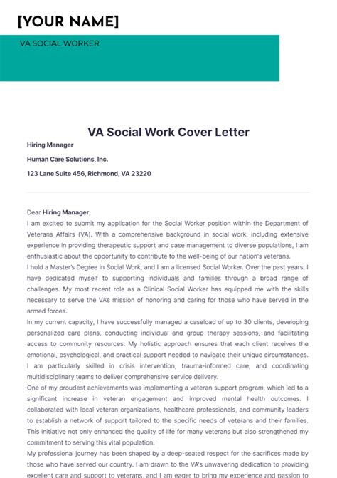 Free Va Social Work Cover Letter Template Edit Online And Download