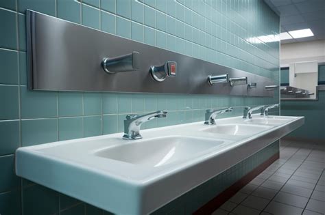 Public Restroom With Sinks Faucets And Mirror Premium AI Generated Image