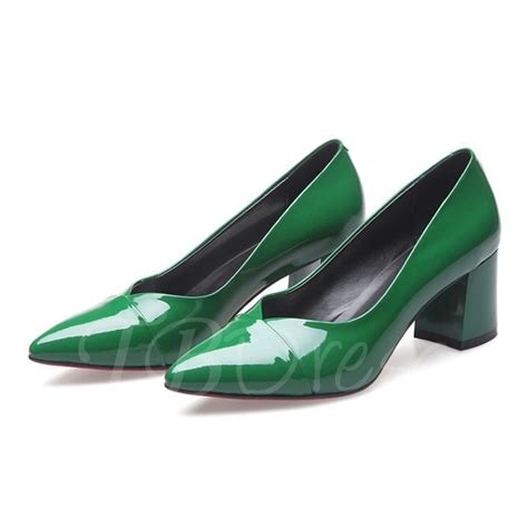 Offers High Quality Chunky Heel Patent Leather Kelly Green