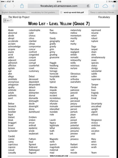 List Of Words For A Th Grader