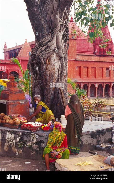 Women Selling Flowers In Front Of Durga Temple Varanasi Benares