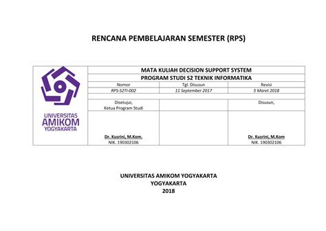 PDF RENCANA PEMBELAJARAN SEMESTER RPS Mti Amikom Ac Id Gudang 2018