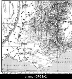 Map With The Route Of Hannibal Crossing Of The Alps Stock Photo Alamy