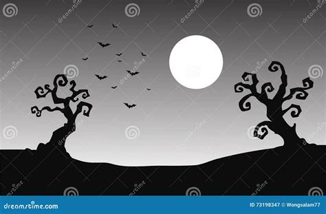 Bat And Full Moon Halloween Silhouette Cartoon Vector | CartoonDealer.com #73198347