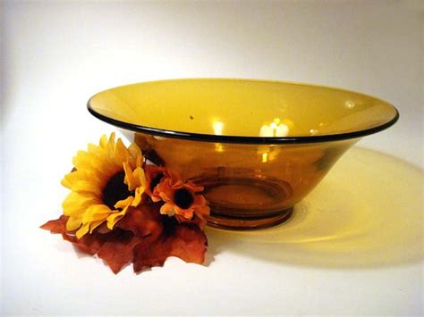 Fluted Amber Glass Serving Bowl Salad Fruit Vintage Mid Etsy