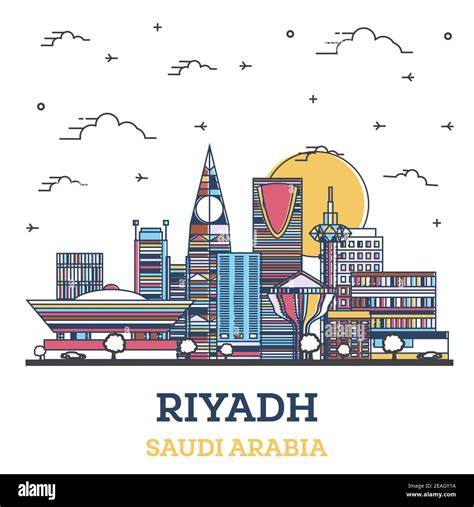 Outline Riyadh Saudi Arabia City Skyline with Modern Colored Buildings Isolated on White. Vector ...