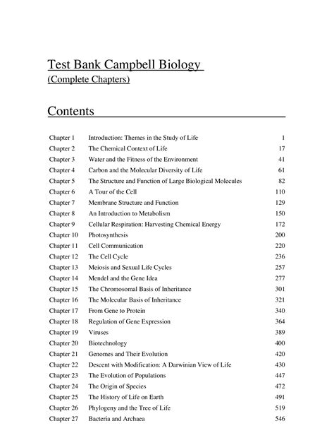 Test Bank Campbell Biology Complete Chapters Th Edition Notes