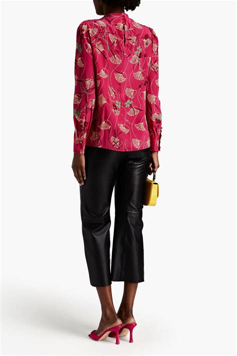 VALENTINO GARAVANI Pussy Bow Floral Print Silk Crepe De Chine Blouse