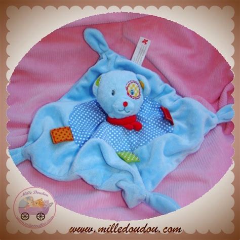 Nicotoy Doudou Ours Plat Bleu Sos