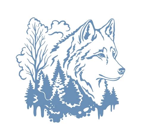 Ilustração vetorial de um lobo uivante uma paisagem montanhosa