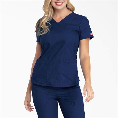 Womens Eds Signature V Neck Scrub Top Dickies Us Navy Blue L