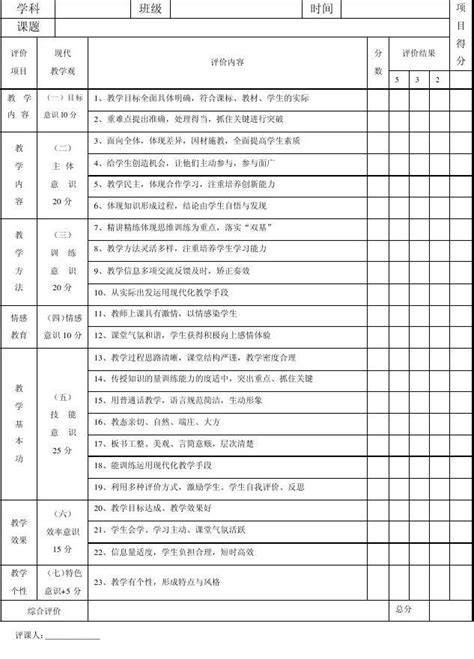 课堂教学评价量表word文档免费下载亿佰文档网