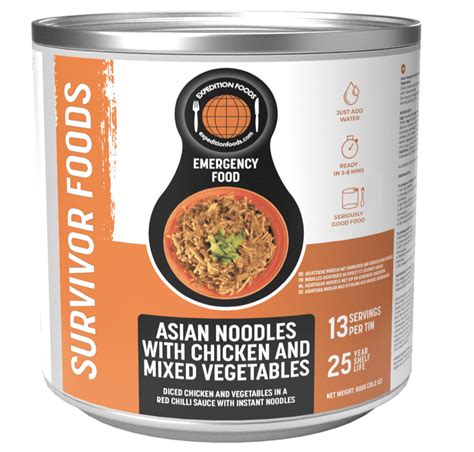 Expedition Foods Freeze Dried Meal Tin Asian Noodles With Chicken And Mixed Vegetables 13 Servings