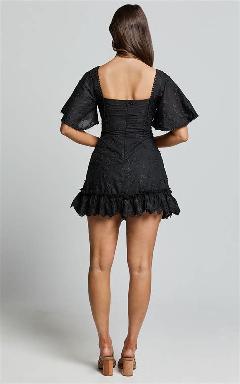 Fancy A Spritz Mini Dress In Black Embroidery Showpo Nz