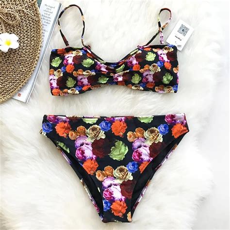 Cupshe Floral Print Bikini Set Women Heart Neck Mid Waist Two Pieces