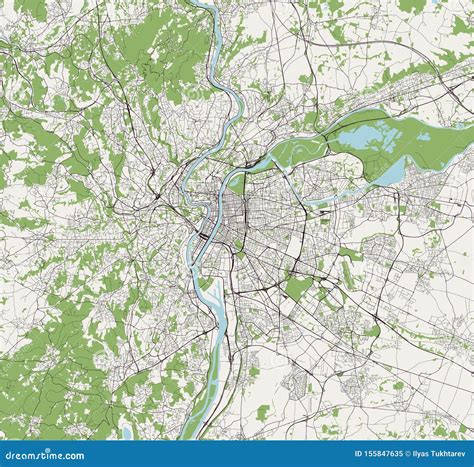 Map of the City of Lyon, France Stock Illustration - Illustration of