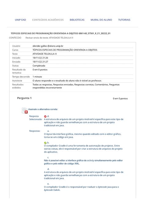 Revisar Envio Do Teste Atividade Teleaula Iii T Picos Revisar Envio