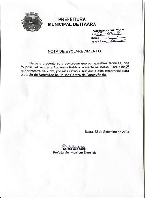 Nota De Esclarecimento AudiÊncia PÚblica Remarcada Prefeitura