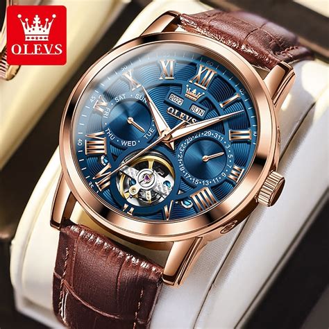 Olevs hommes montre mécanique de luxe grand cadran montre bracelet