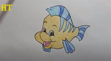 How To Draw Flounder From The Little Mermaid Easy Step By Step - HTFunny