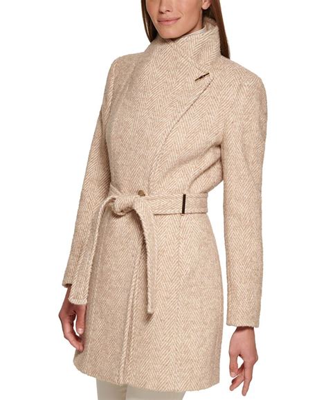 Calvin Klein Womens Asymmetrical Belted Wrap Coat Created For Macys