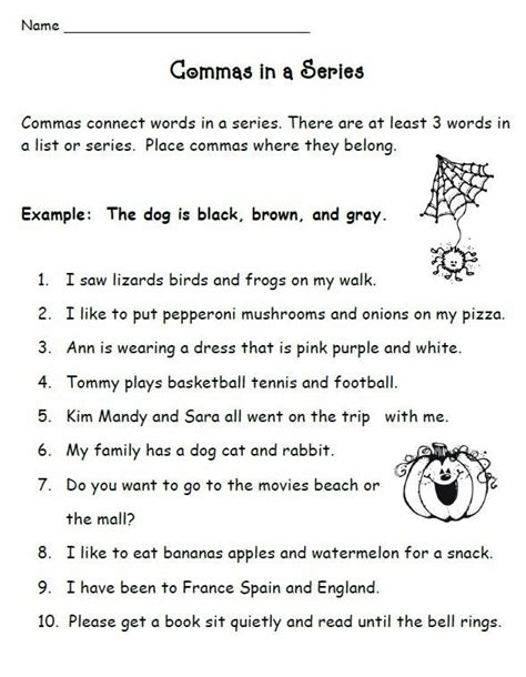 Worksheet Commas In A Series