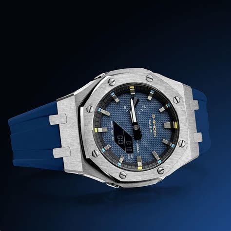 G Shock Mod With Silver Steel Case Blue Face Blue Strap And Silver