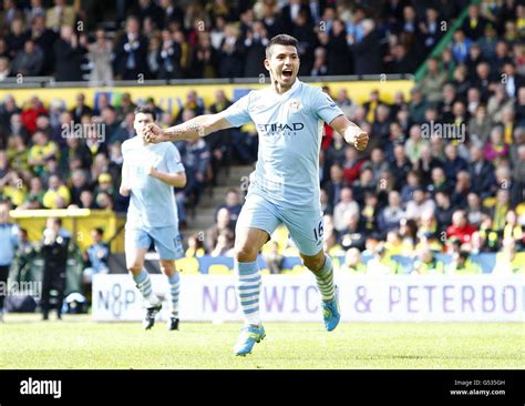 Manchester Citys Sergio Aguero Celebrates After Scoring Their Fourth