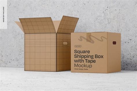 Cajas de envío cuadradas con perspectiva de maqueta de cinta Archivo