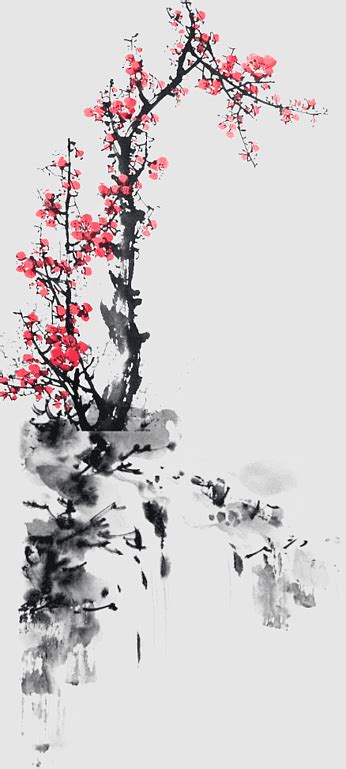 Four Gentlemen Gongbi Plum Blossom Landscape Painting Chinese