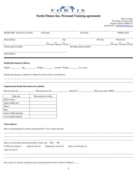 Free Printable Personal Training Contract Templates Pdf