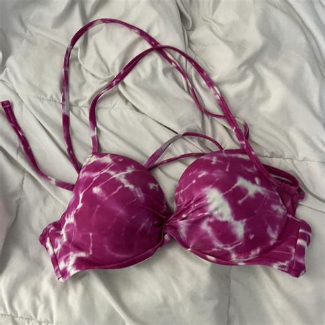 Shade Shore Bikini Top Magenta And White Marble Depop