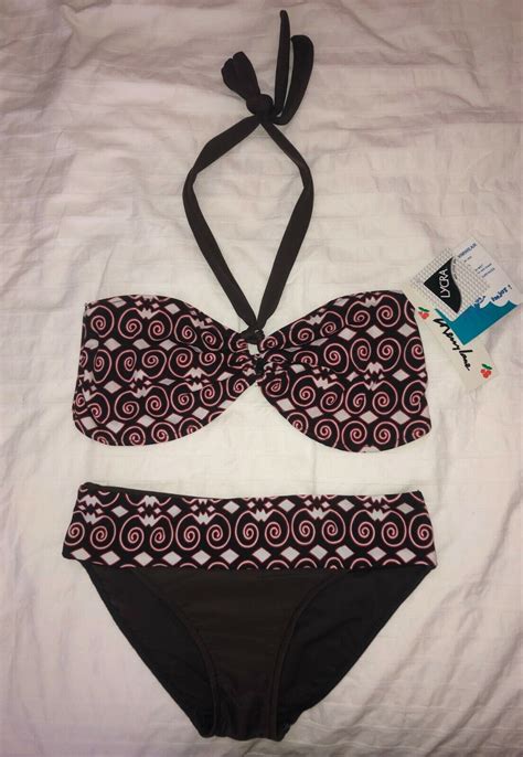 Cherrylane Boho Bandeau Halter Bikini Set Dot Pattern Brown Red White