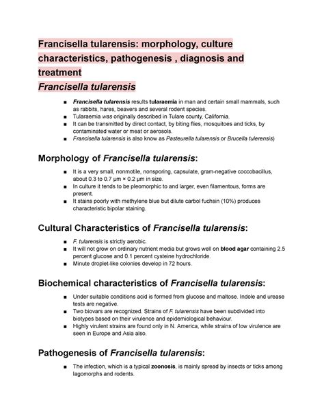 Francisella tularensis morphology, culture characteristics ...