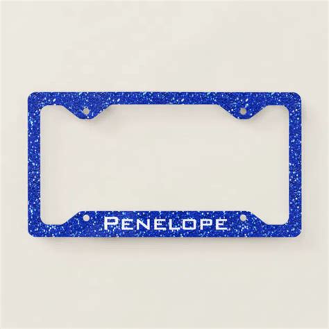 Royal Blue Sparkly Faux Glitter Look Add Your Name License Plate Frame