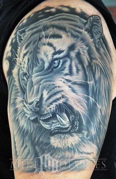 Mike DeVries Tattoos Black And Gray Tiger Tattoo