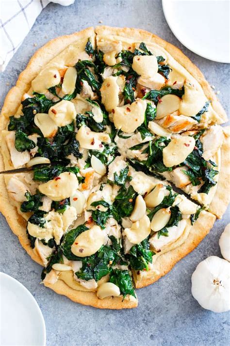 Roasted Garlic Spinach Chicken White Pizza Paleo Gf Df