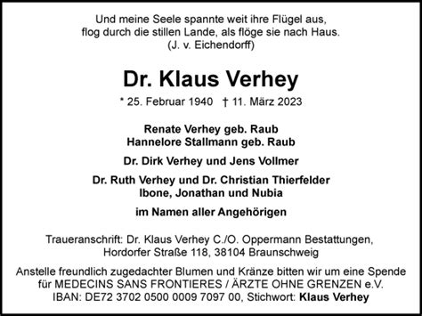 Traueranzeigen Von Klaus Verhey Trauer De