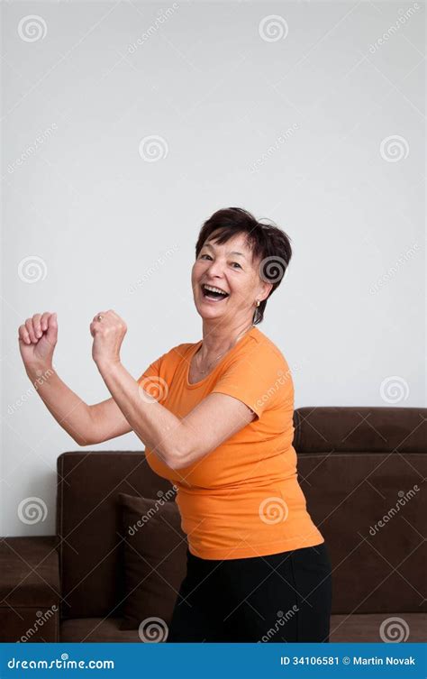 Senior Fitness Woman Exercising At Home Stock Image Image Of Happy