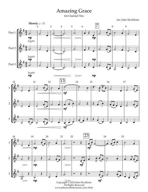 Amazing Grace For Clarinet Trio Arr John McAllister Sheet Music