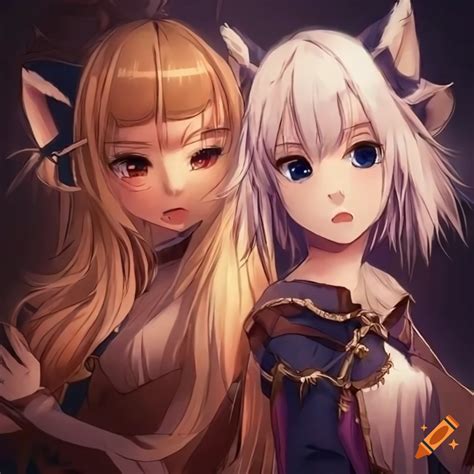 Two Anime Girls With Fox Ears And Tails Wandering In A Medieval Fantasy World On Craiyon