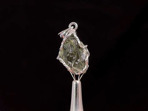 Raw Moldavite Pendant Sterling Silver Moldavite Necklace Etsy