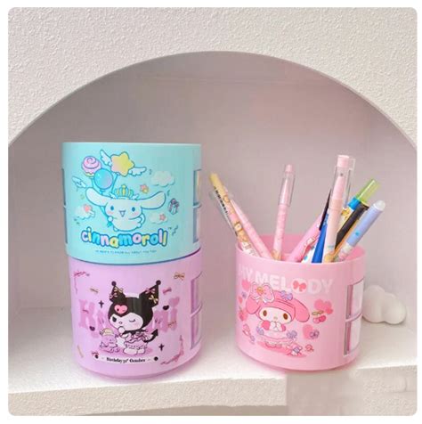 ST 113M Rotating Desktop Sanrio My Melody Kuromi Storage Box Pen Make