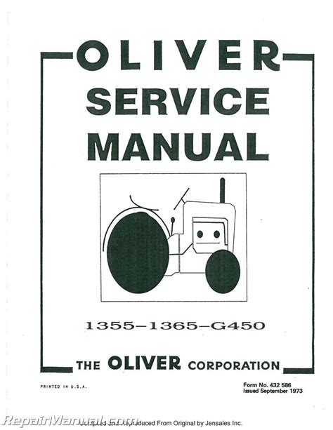 Oliver White 1355 1365 G450 Tractor Service Manual