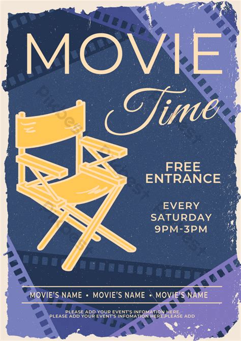 Director Chair Film Purple Vintage Style Movie Activity Poster | PSD ...