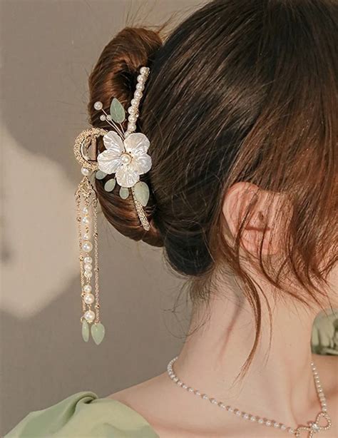 Flower Claw Clip With Tassels Flower Pearl Hair Claw Clip For Etsy UK