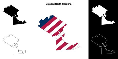 Craven County North Carolina Outline Map Set Vector Art At