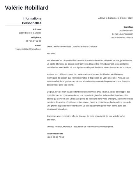 Exemple Lettre De Motivation H Tesse De Caisse Caissier