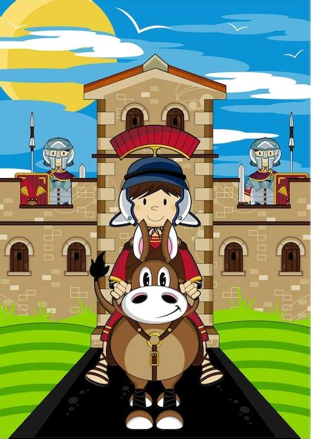 Premium Vector Cute Cartoon Roman Soldiers At Tower Fort History